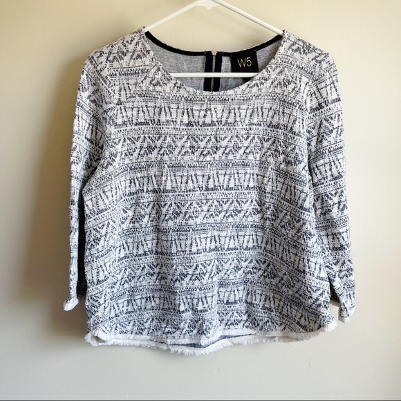 W5 Tops - W5 Fringe Zipper Back 3/4 Sleeve Blouse